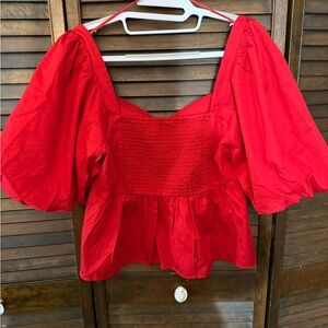 Old Navy Vibrant Red Blouse with Puff Sleeves